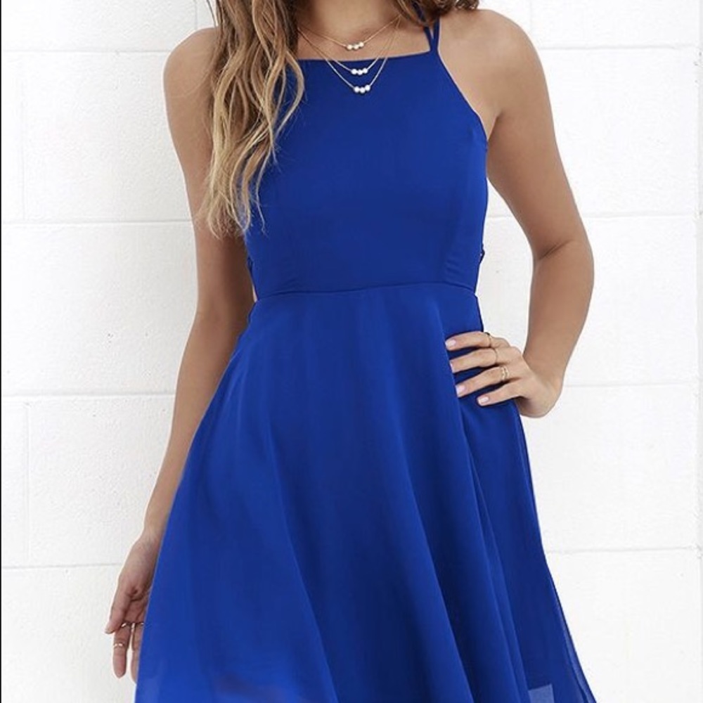 Lulu’s Good Deeds Royal Blue Lace-Up Dress